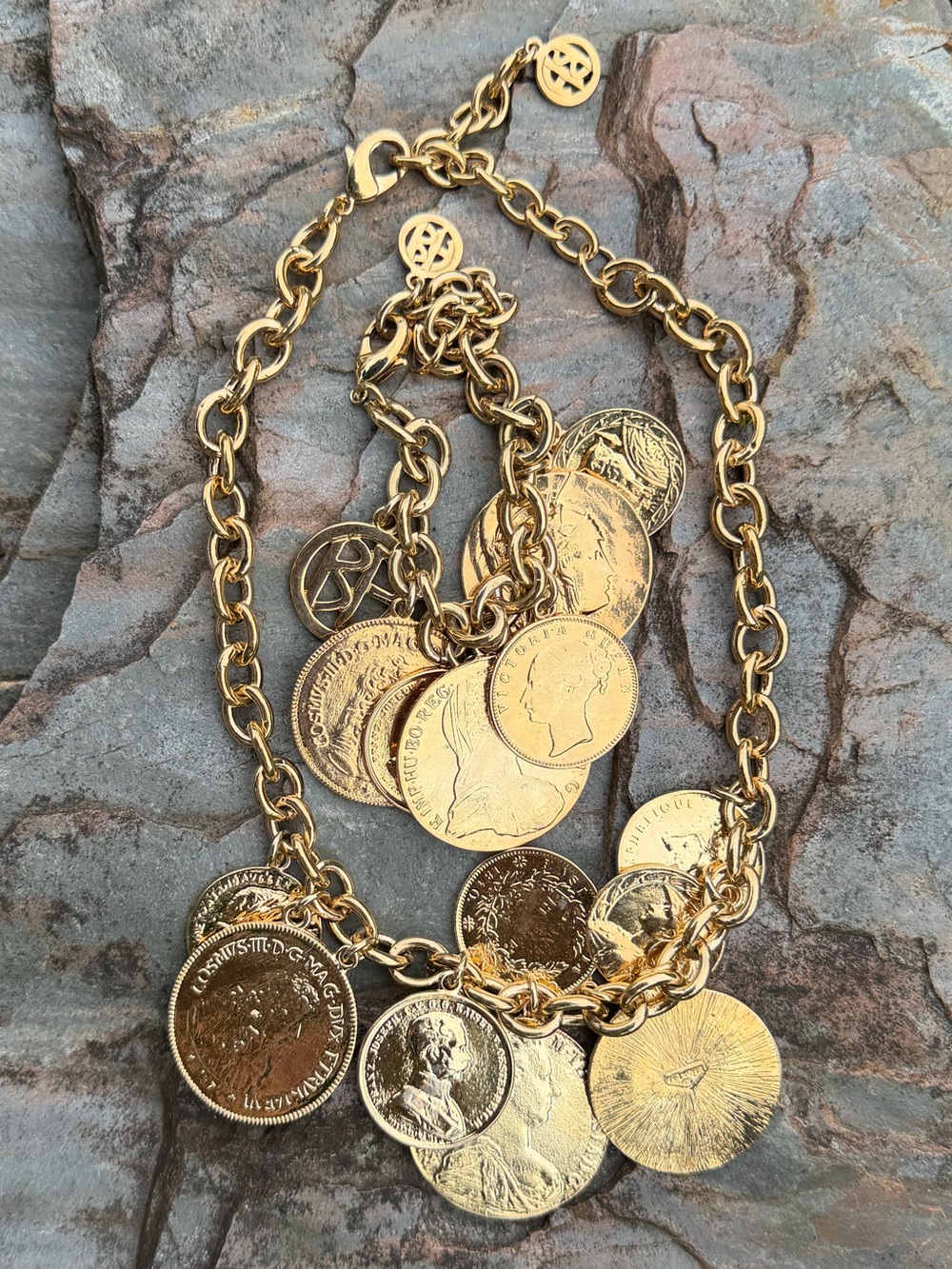 Ben-Amun 24K Gold Plated Moroccan Coin Charm Necklace Bracelet Set - Picture 2 of 13